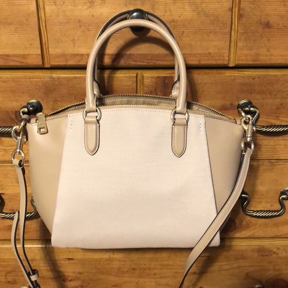 COACH Badge Jacquard Elise Satchel with Convertible Straps Taupe NWT - Picture 5 of 8